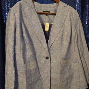 Talbots Plus Long Sleeve Blue Linen Blazer 22 WP